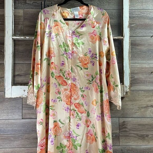 CABERNET SLEEPWEAR Ladies Nightgown House Dress Floral Classy Gown Sz L  Peach - Picture 2 of 10